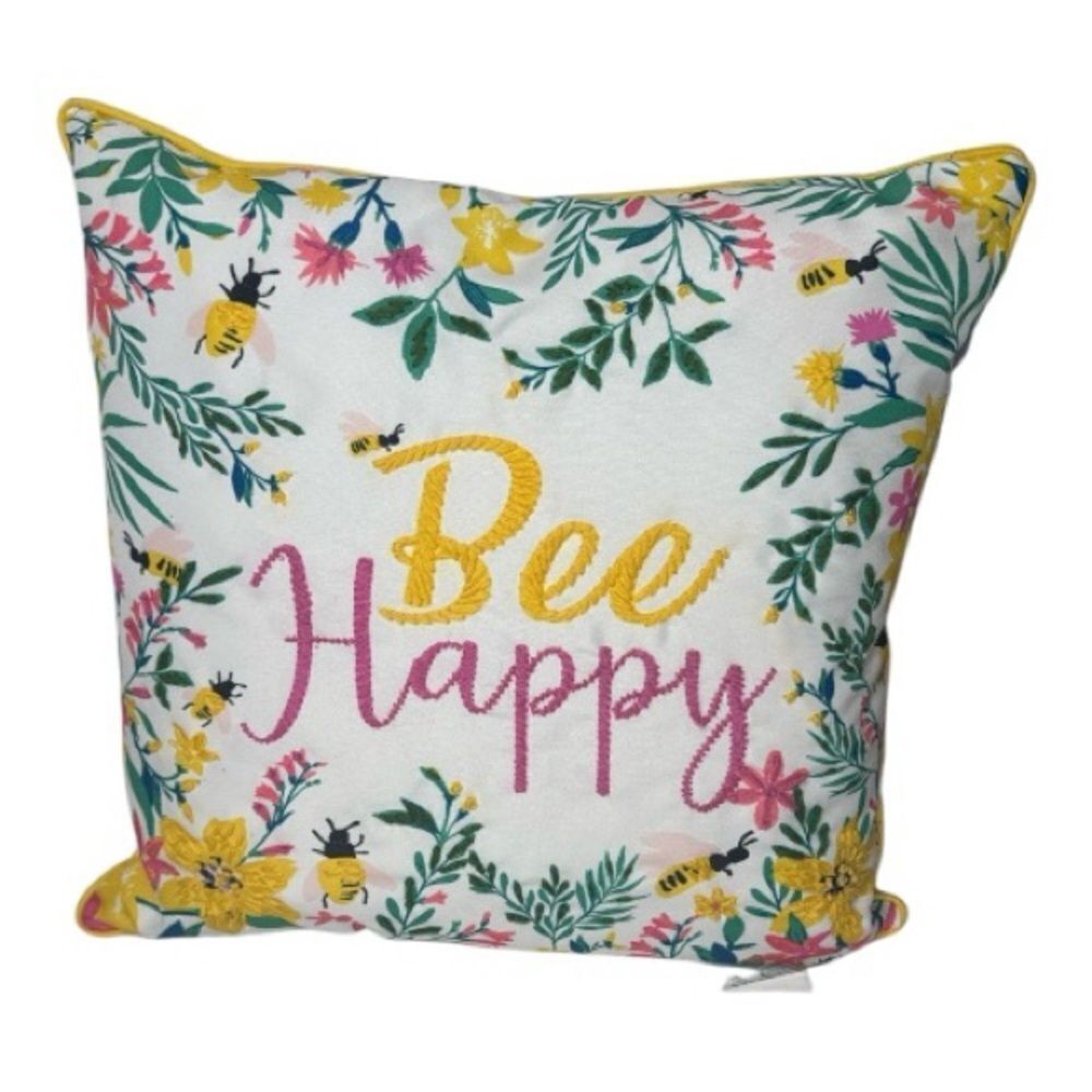 Wildwood Market “Bee Happy” Indoor/Outdoor Decorative Throw Pillow.